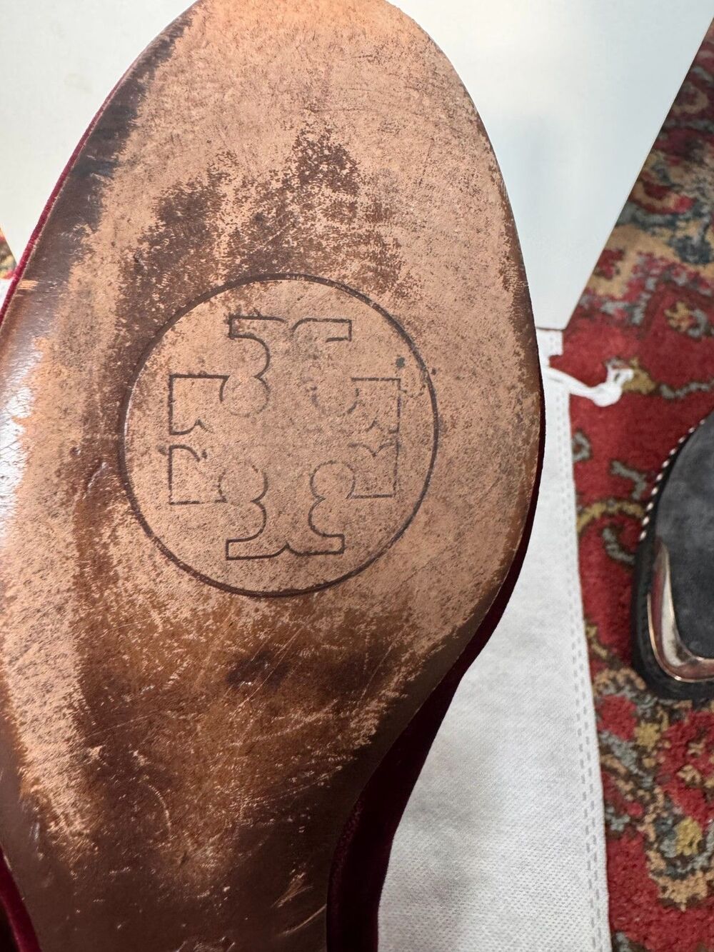 Tory Burch Burgundy Easton embroidered Velvet Beetle Loafers US 9.5 - Picture 8 of 16